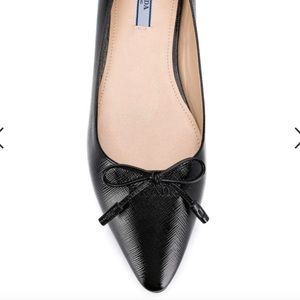 PRADA BLACK SAFFIANO LEATHER POINTY FLAT SHOES
